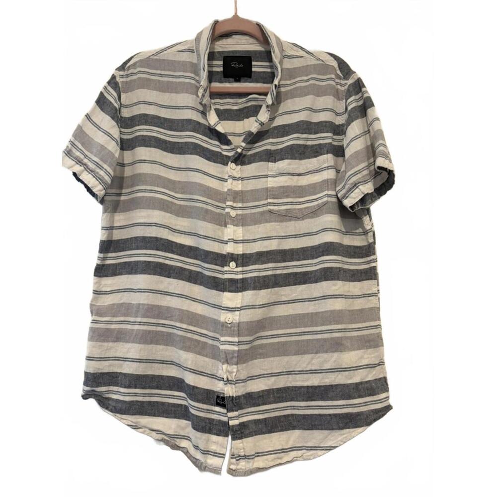 Anthropologie Rails sz L blue stripe linen blend button up blouse 0
